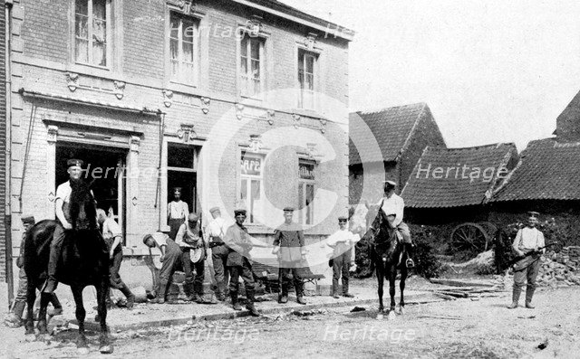'Café in Mouland, destroyed by Germans', First World War, 1914. Artist: Unknown