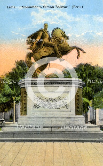 Simon Bolivar monument, Lima, Peru, early 20th century. Artist: Unknown