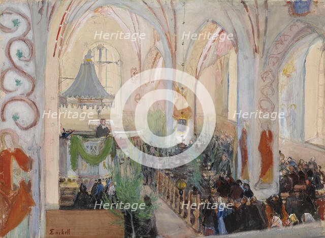 Midsummer Day Service in Lohja Church, 1899. Creator: Magnus Enckell.