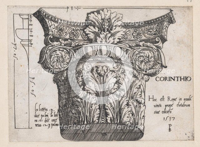 Speculum Romanae Magnificentiae: Corinthian capital, 1537., 1537. Creator: Master PS.