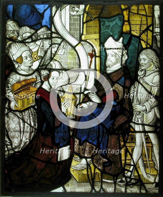 Glass Panel with Solomon Receiving The Queen of Sheba, Franco-Netherlandish, 15th-16th century. Creator: Unknown.