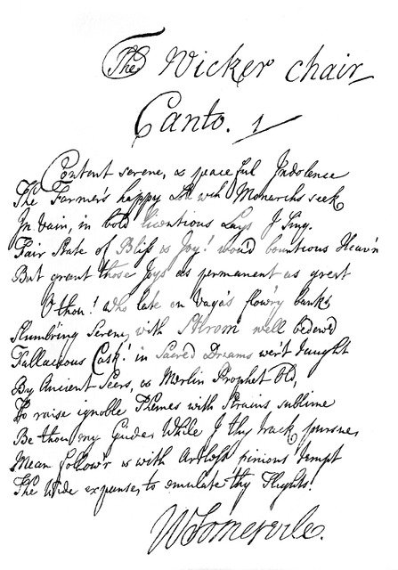 Part of the poem of The Wicker Chair, by William Somerville, 1840.Artist: William Somerville Artist: Unknown