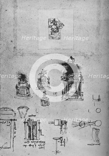 Studies for an Equestrian Monument and Studies of Machiinery', c1480 (1945). Artist: Leonardo da Vinci.