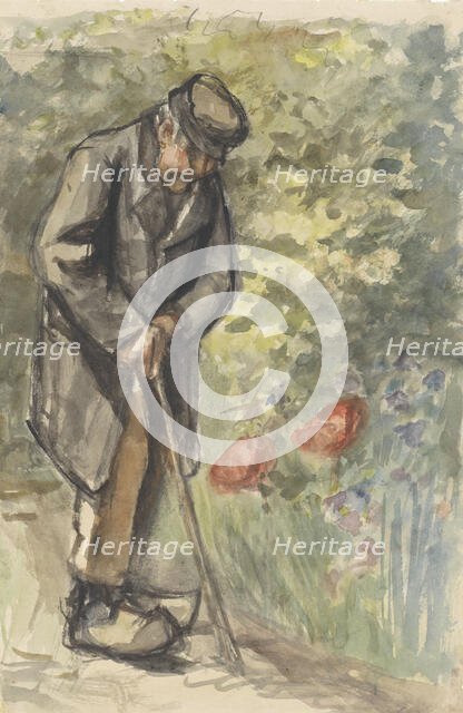 Old man leaning on his cane, 1834-1911. Creator: Jozef Israels.