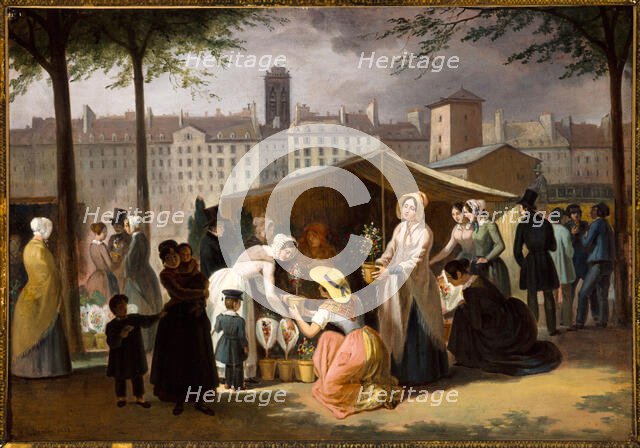 Flower market, 1839. Creator: Jean-Francois Demay.