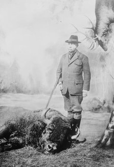 Walter Winans with gun and dead buffalo, between c1910 and c1915. Creator: Bain News Service.