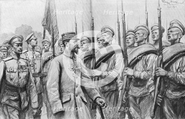 'Une revue des regiments Russes au camp de Mailly; Au passage des generaux..., 1916. Creator: Georges Bertin Scott.