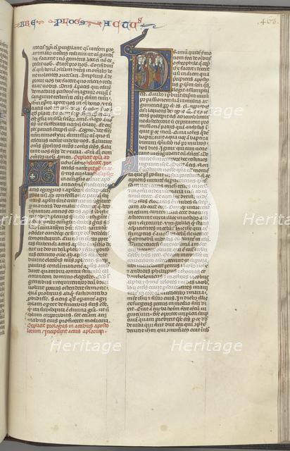 74. Fol. 463r, Acts, historiated initial P, the Ascension, c. 1275-1300. Creator: Unknown.