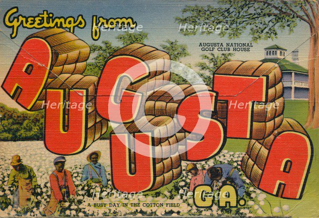 Greetings from Augusta, Georgia: A Busy day in the Cotton Field, 1943. Artist: Unknown
