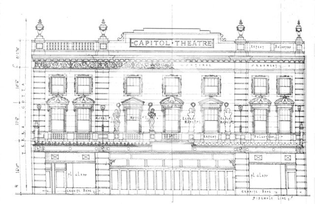 Detail drawing, front elevation, Capitol Theatre, Chicago, Illinois, 1925. Artist: Unknown.