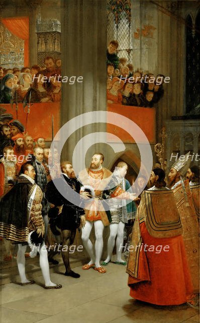 Charles V received by Francois I to the Abbey of Saint Denis, c. 1811. Creator: Gros, Antoine Jean, Baron (1771-1835).