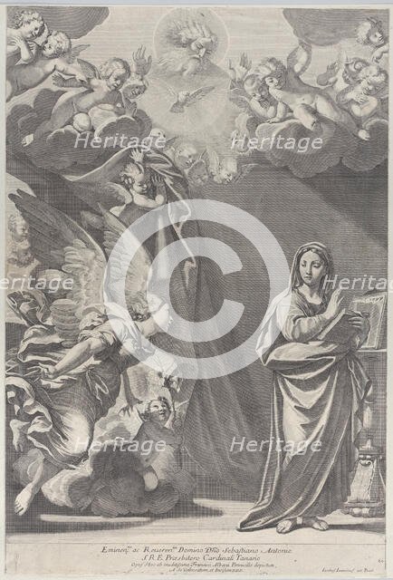 The Annunciation, with Gabriel and other angels at left and God the Father above, 168..., 1687-1717. Creator: Giacomo-Maria Giovannini.