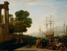 A Seaport at Sunset, 1643. Creator: Claude Lorrain.