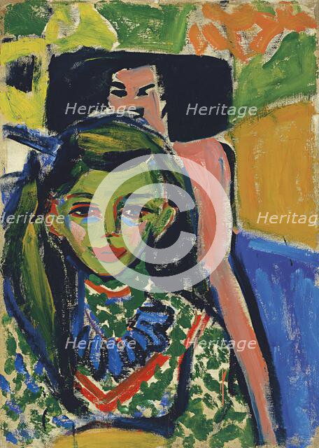 Fränzi in front of Carved Chair, 1910. Creator: Ernst Kirchner.