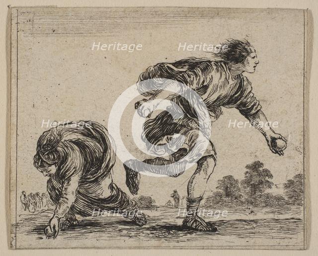 Hippomenes and Atalanta, from 'Game of Mythology' (Jeu de la Mythologie), 1644. Creator: Stefano della Bella.