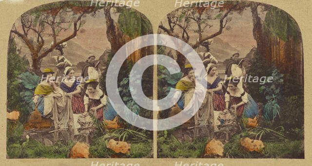 Women at pond, about 1865. Creator: London Stereoscopic & Photographic Co.