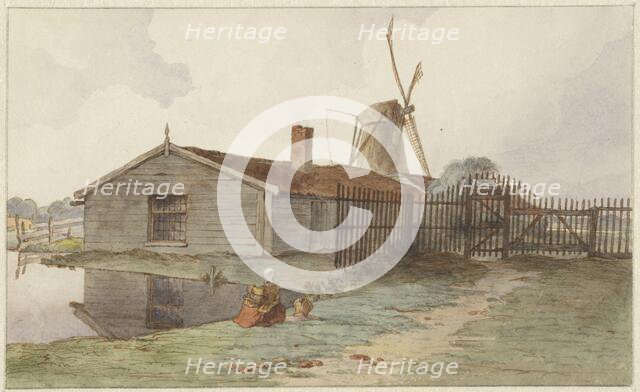 Mill with wooden buildings near Amsterdam, 1859. Creator: Hendrik Abraham Klinkhamer.