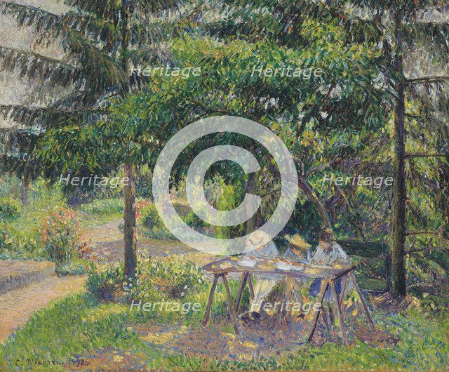 Children seated in the garden at Eragny (Enfants attablés dans le jardin à Eragny), 1892. Artist: Pissarro, Camille (1830-1903)