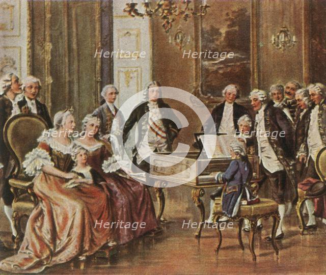 Mozart performs for Empress Maria Theresia, 1 October 1762, (1936). Creator: Unknown.