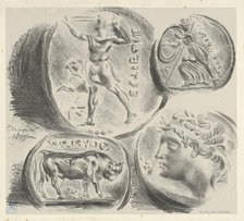 Studies of Four Greek Coins, 1825., 1825. Creator: Eugene Delacroix.