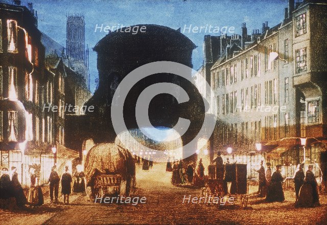 View of Temple Bar at night, c1851. Artist: Anon