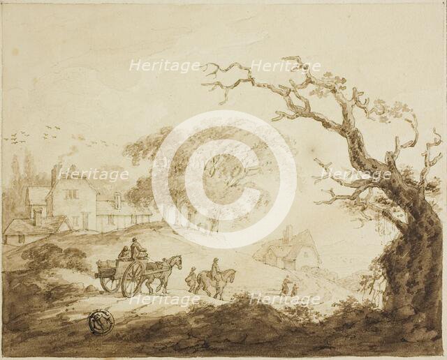 Travelers with Horses and Cart on a Road Past Houses, n.d. Creator: Unknown.