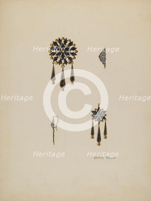 Brooch and Earrings, c. 1936. Creator: Stanley Mazur.