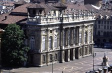Exterior view of the baroque façade of Palazzo Madama, 1718-1721, designed by Felipe Juvara, now …