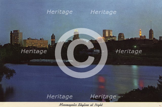 City skyline at night, Minneapolis, Minnesota, USA, 1970. Artist: Unknown