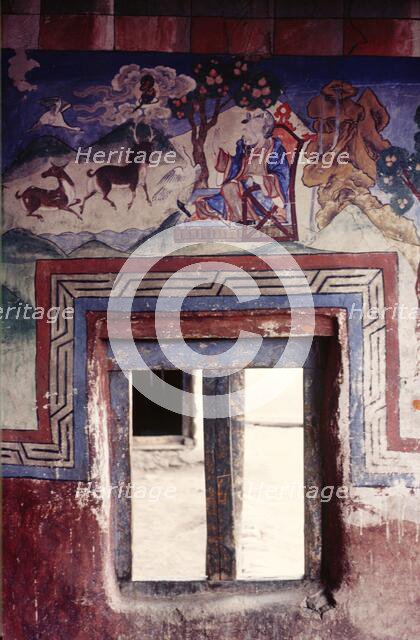 Painted window, Ladakh, India, 1988. Creator: Amanda Waite.