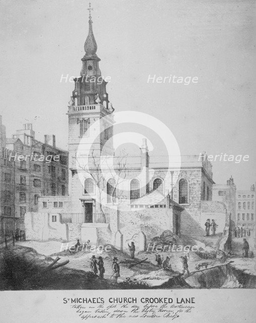 South-east view of the Church of St Michael, Crooked Lane, City of London, 1831. Artist: Anon