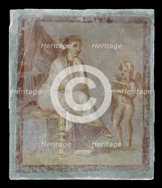 Framed vignette painted in fresco on a green wall, 65-75. Artist: Unknown.