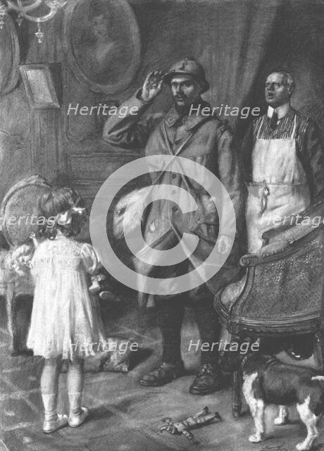 ''Le valet de chambre, annoncant : "le filleul de mademoiselle ! " ', 1915. Creator: Lucien Jonas.