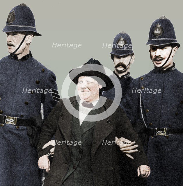 Mrs Flora Drummond, arrested in Hyde Park, London, 1914, (1935).  Artist: Unknown.