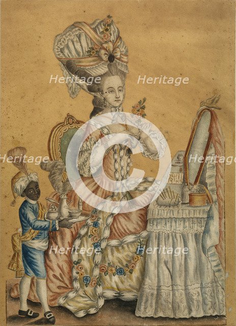 Lady at a Toilette with a black boy, 1770s. Artist: Anonymous  