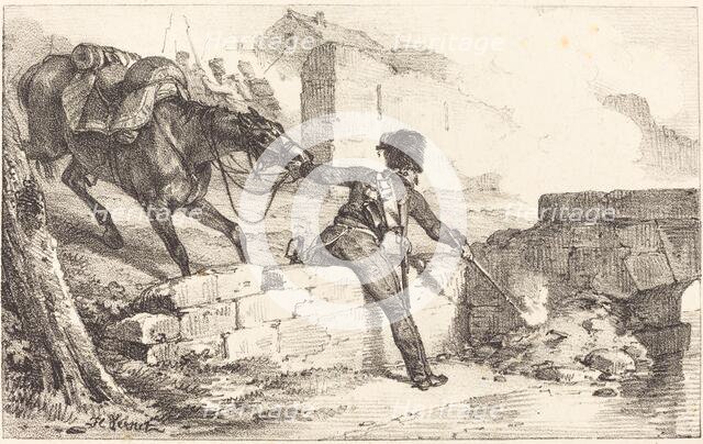 Artilleryman Lighting a Mine. Creator: Emile Jean-Horace Vernet.