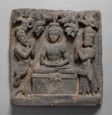 Buddha Worshipped by the Gods Indra and Brahma, Kushan period, 1st/2nd century. Creator: Unknown.