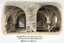 Crypt under the Chapel of the Clothworkers' Almshouses, Monkwell Street, City of London, c1825. Artist: Anon