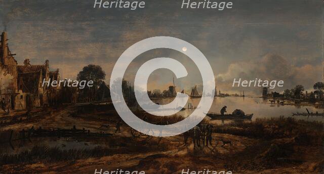 River View by Moonlight, c.1650-c.1655. Creator: Aert van der Neer.