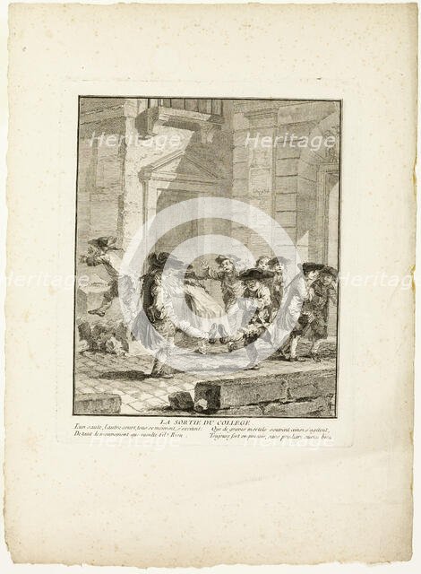 Release from College, from The Games of the Urchins of Paris, 1770. Creator: Jean Baptiste Tilliard.