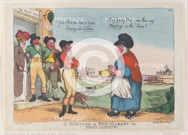 A Mistake at New Market, or Sport and Piety, October 5, 1807., October 5, 1807. Creator: Thomas Rowlandson.