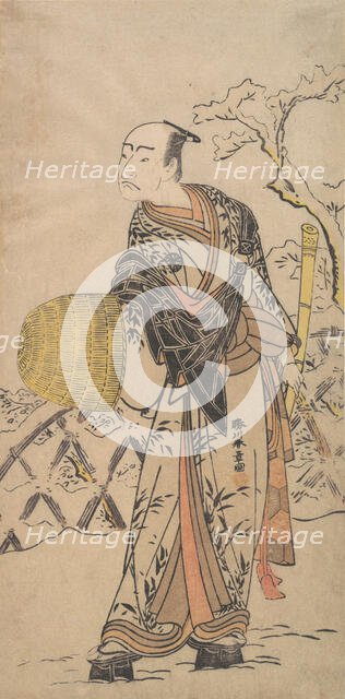 The First Nakamura Nakazo as a Komuso Standing in the Snow by a Fence, ca. 1775. Creator: Shunsho.