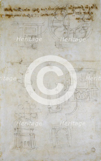 Sketch showing Studies for St Peter's, c1490-1560. Artist: Michelangelo Buonarroti.