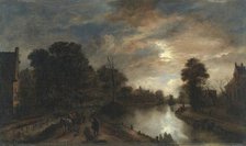 Moonlit Landscape with a Road beside a canal, 1645. Creator: Aert van der Neer.