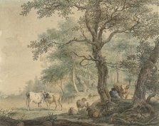 Landscape with two shepherds with cattle, 1797. Creator: Pieter Gerardus van Os.