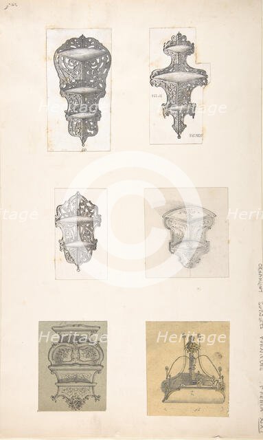 Six Designs for Hanging Shelves, 19th century., 19th century. Creator: Anon.