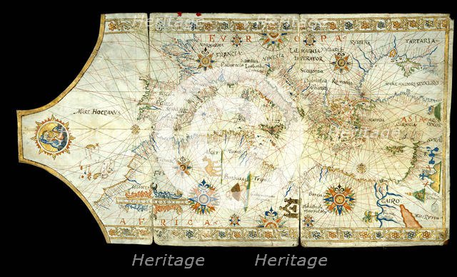 Portolan chart of the Mediterranean Sea, the Black Sea, Sea of Azov…, 16th century. Creator: Anonymous master.