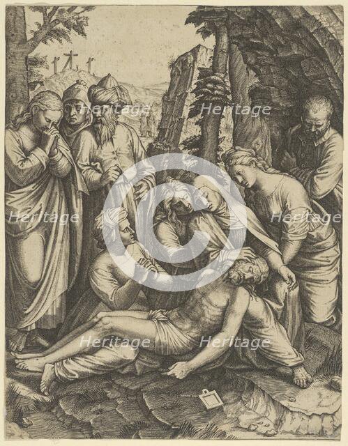 The lamentation of the dead Christ who is supported by the Virgin Mary and surround..., ca. 1520-60. Creator: Anon.