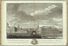 Nevsky Prospekt with the Stroganov Palace (Book to the 50th anniversary of the founding of St. Petersburg), 1753. Artist: Kachalov, Grigory Anikeevich (1711-1759)