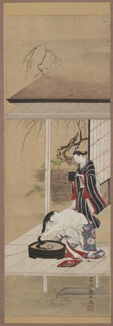 Woman washing her hair with an attendant, mid-18th century. Creator: Katsukawa Shunsui.